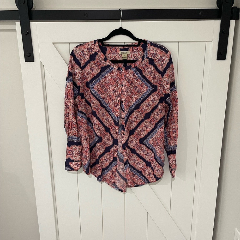 Lucky Brand Pink and Blue Patterned Button-Down Shirt